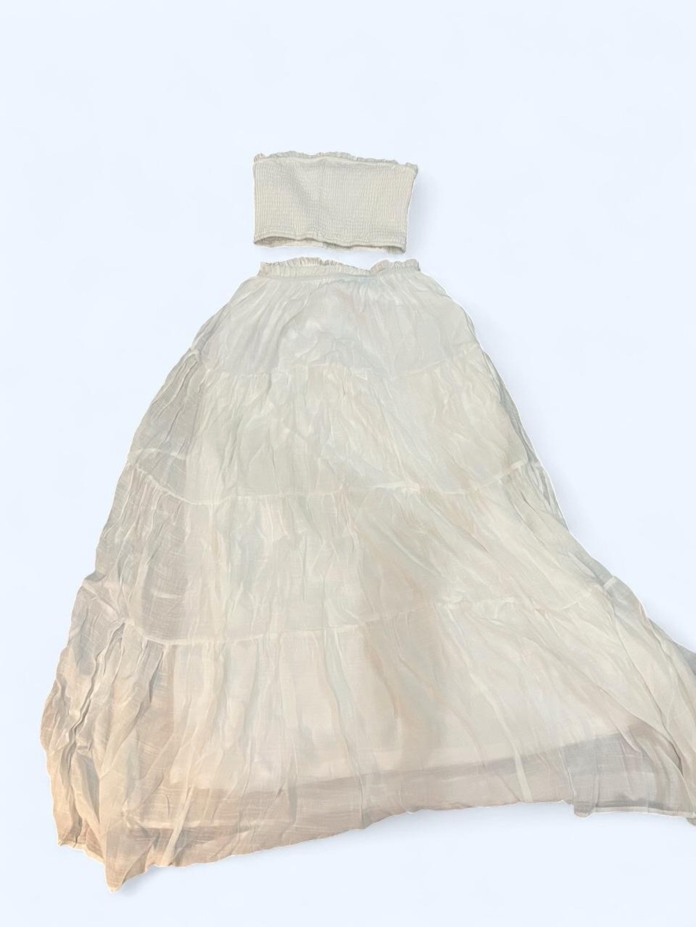 Fashion Nova Cream Sheer Tiered Maxi Skirt Set